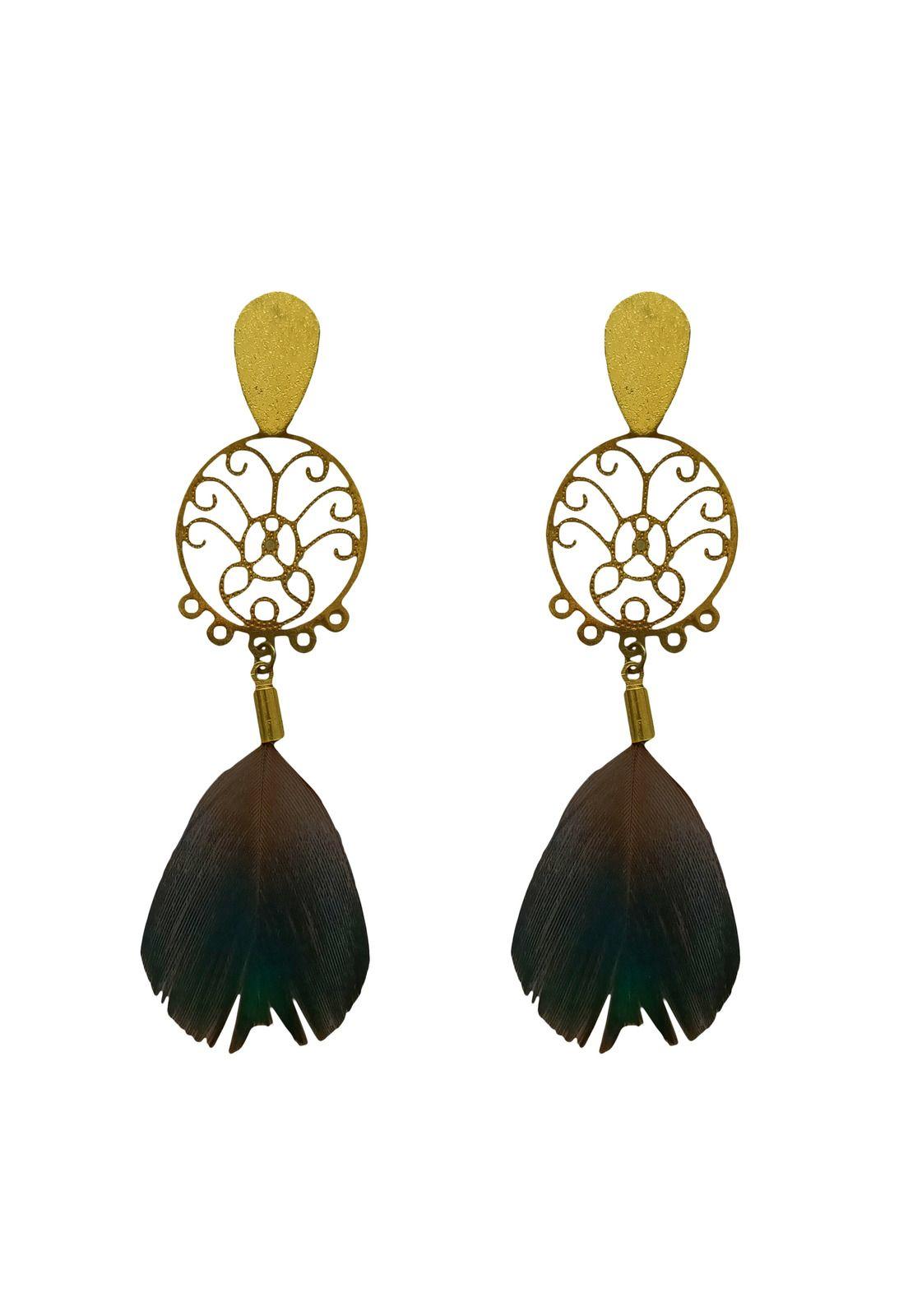 Aros de Pluma Monal Verde Azul Dorado B Maria Paskaro-0