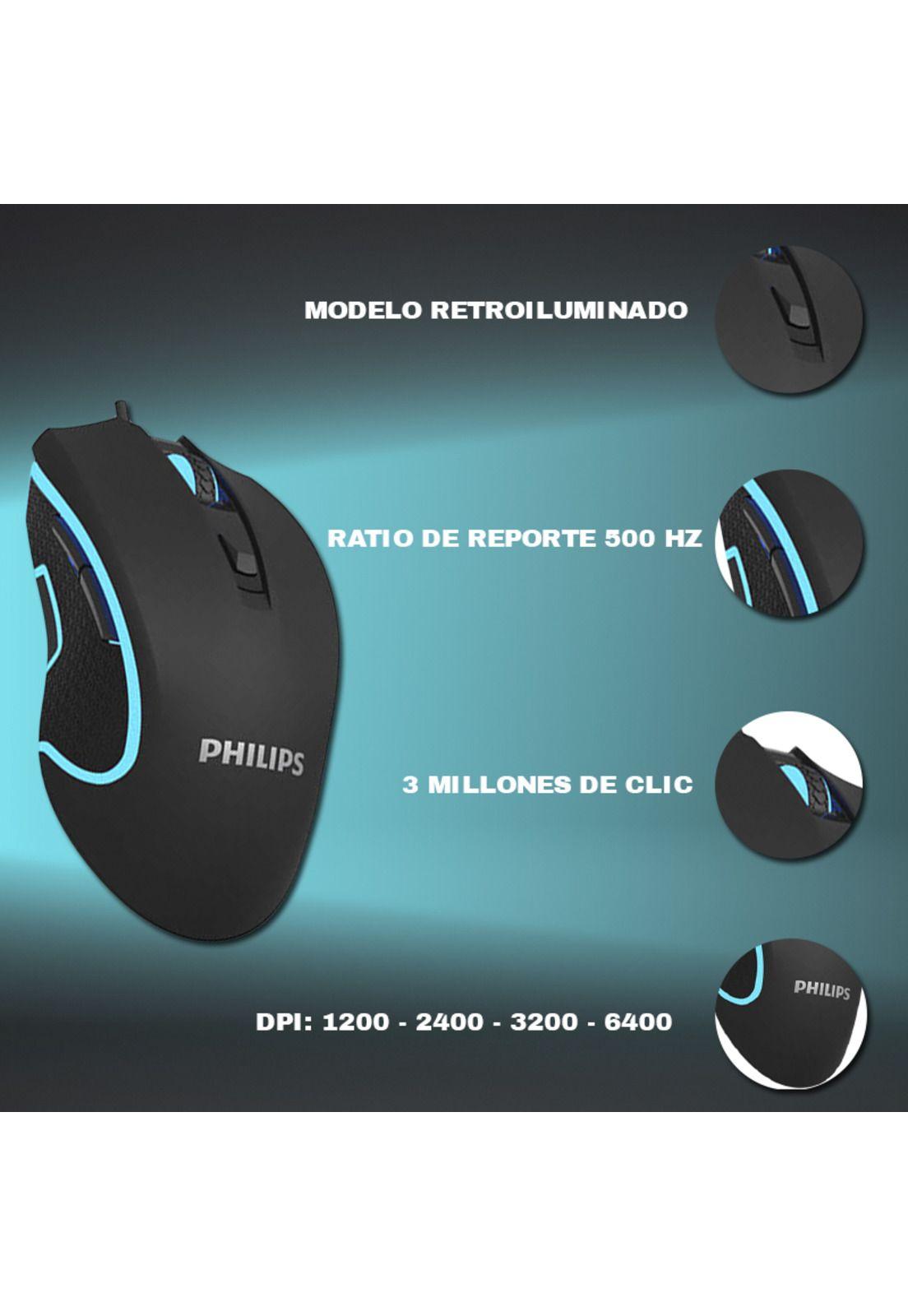 Mouse Gamer Philips G413 RGB 6 botones 6400 DPI 20 Millones de clicks-3