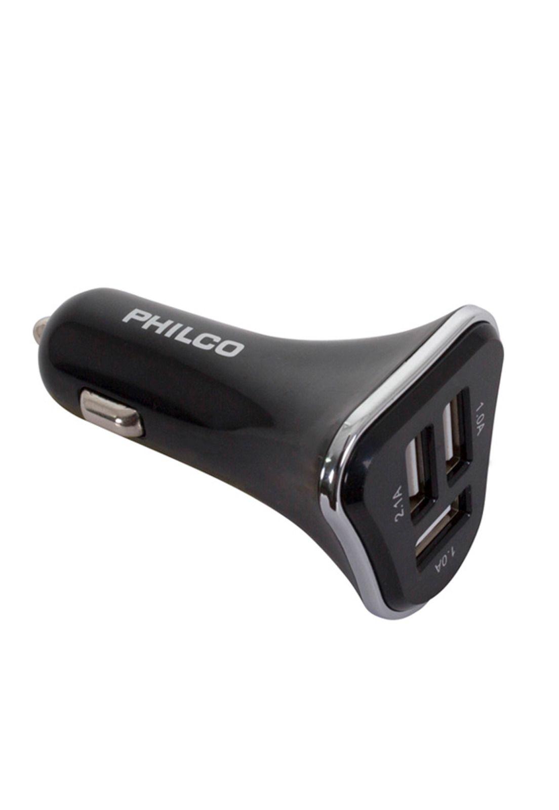 Kit Cargador Philco Rápido Para Auto   / Smartphones / USB / 3 Puerto / Carga Rápida-0