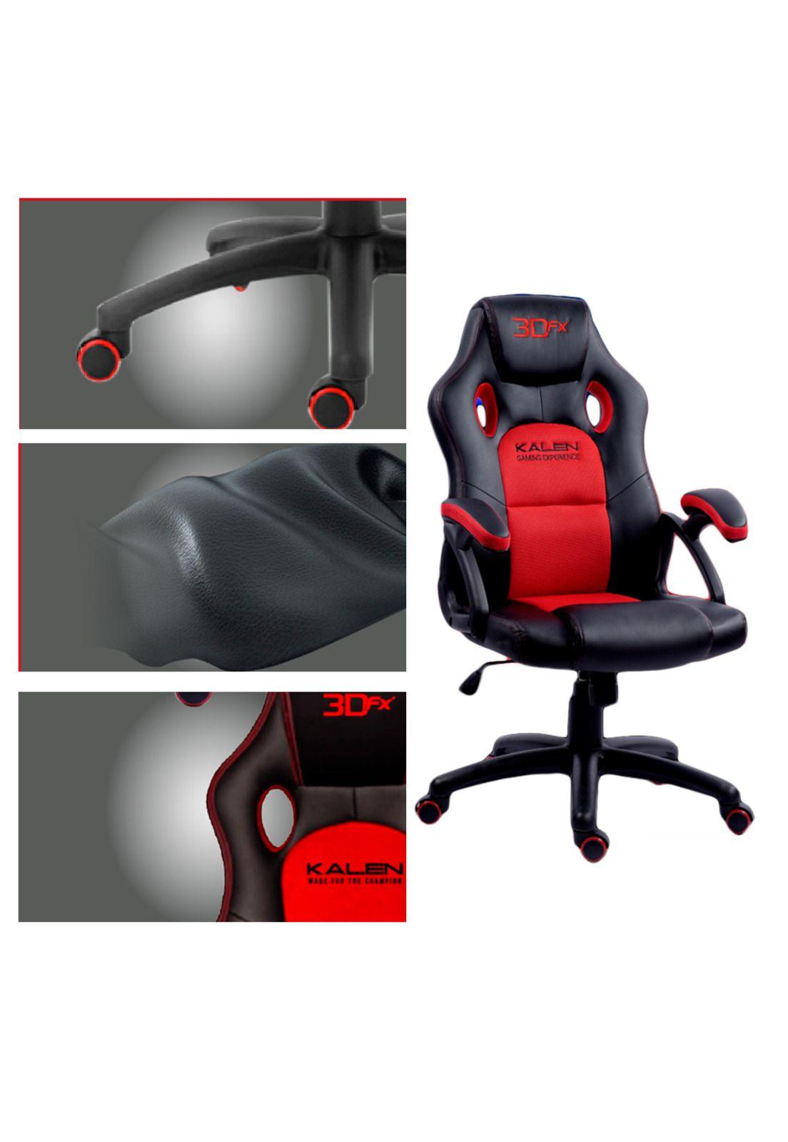 Silla Gamer 3dfx Kalen Ergonomica Negra Y Roja Color Negro-3