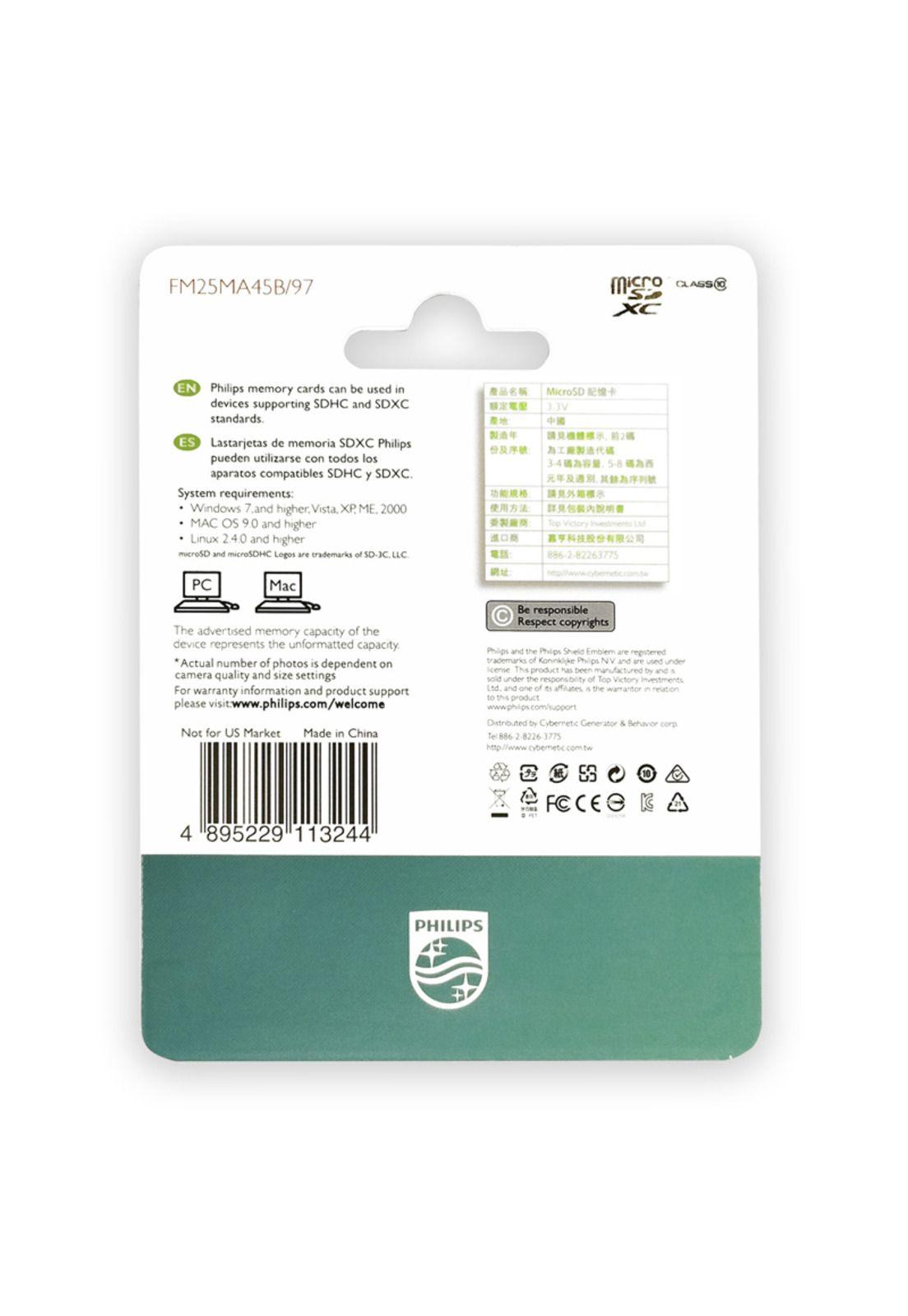 Memoria MicroSDXC Philips Clase 10 256GB FM25MA45B-1