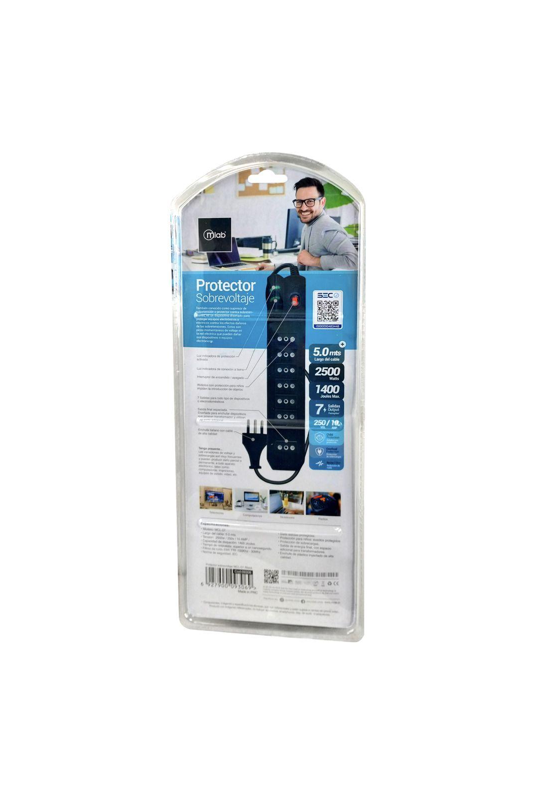 Alargador Con Protector De Sobrevoltaje 1400j 5mt Mlab-2