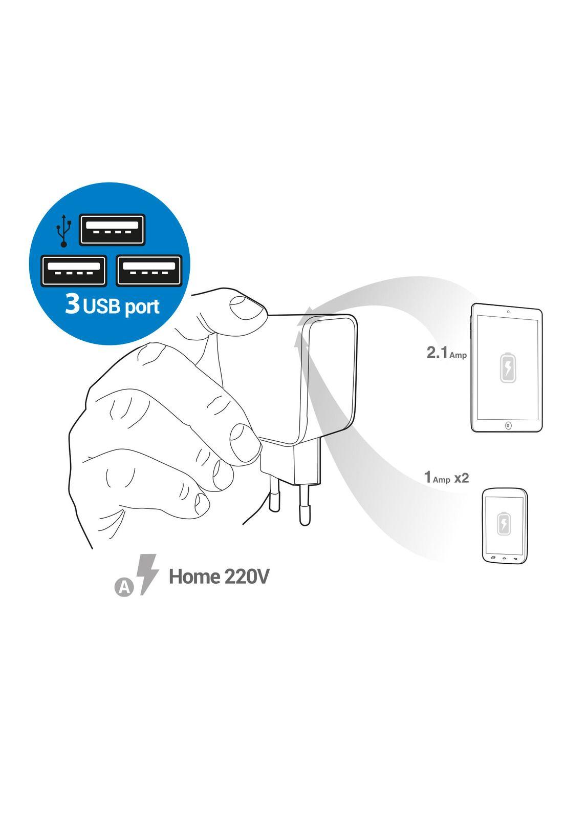 Cargador Hogar 220V 3 USB Mlab 7772-3