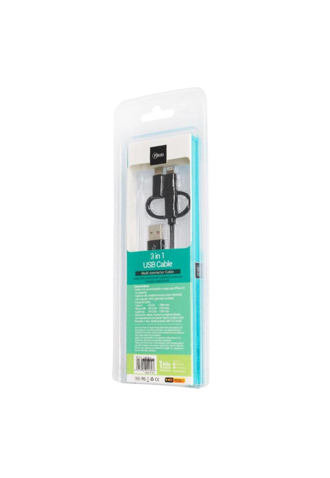 Cable Mlab 3 en 1 USB a Micro USB Tipo c y Lightning 1 Metro-2
