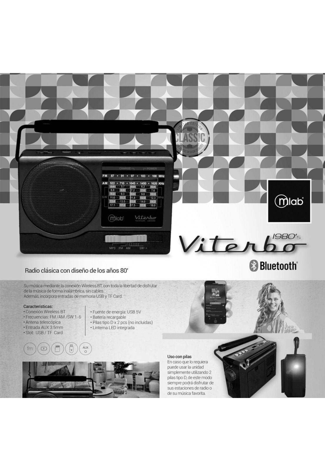 Radio Portátil Con Bluetooth Am Fm Usb Retro Viterbo Mlab-4