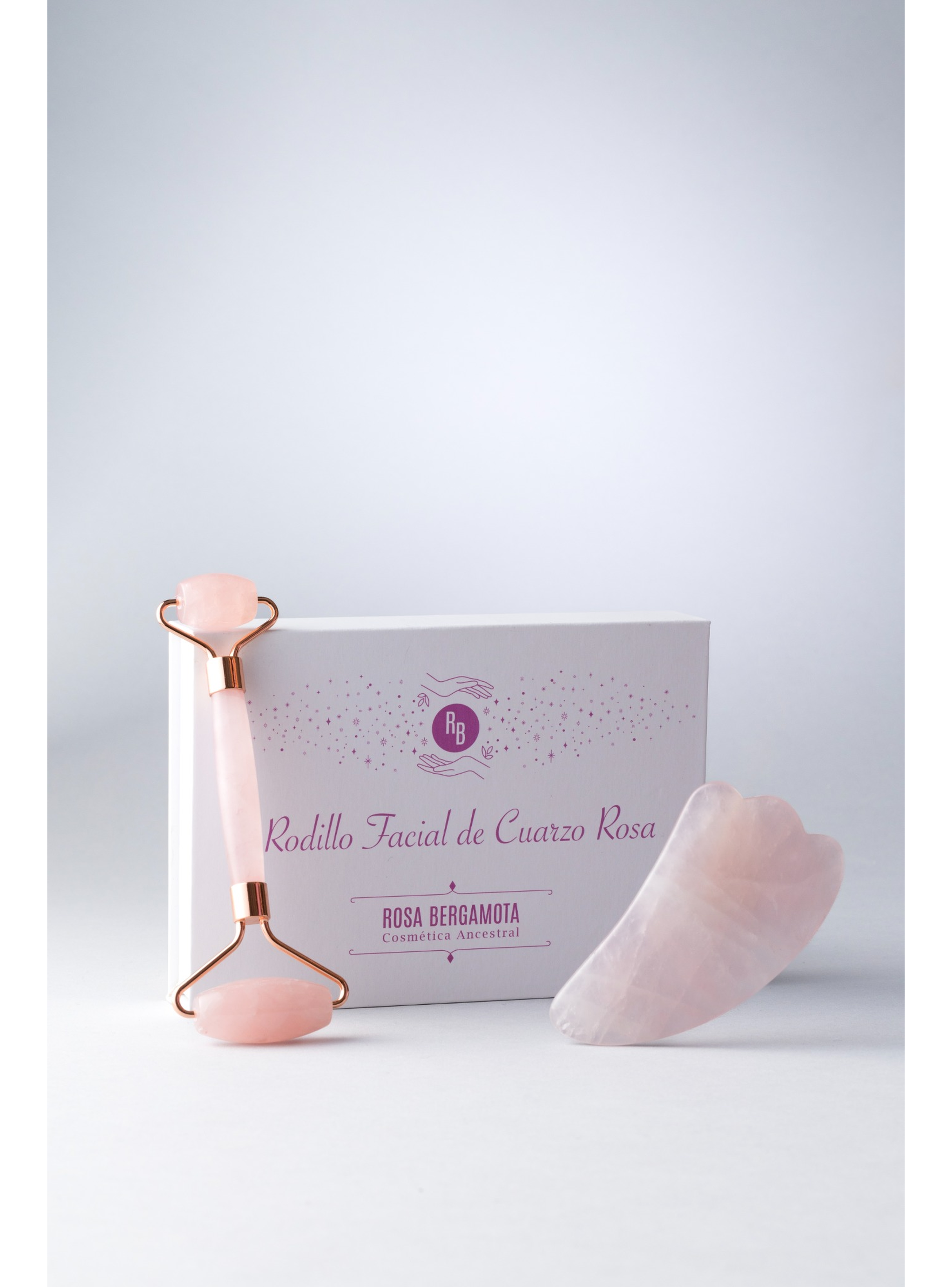 Rodillo Facial Cuarzo Rosa + Piedra Gua Sha-0