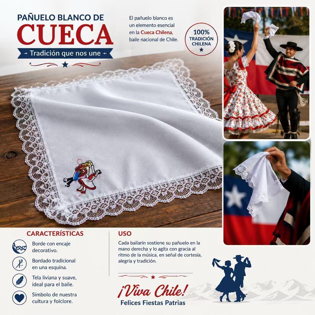 Set de 3 Pañuelos Cueca Encaje Decorativo Bordados 28x28 cm-1