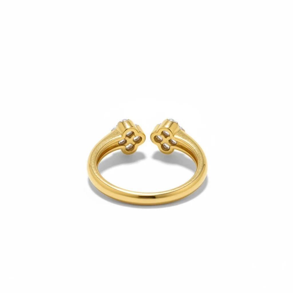 Anillo Abierto Doble Trébol con Circones - Baño de Oro 18k-3