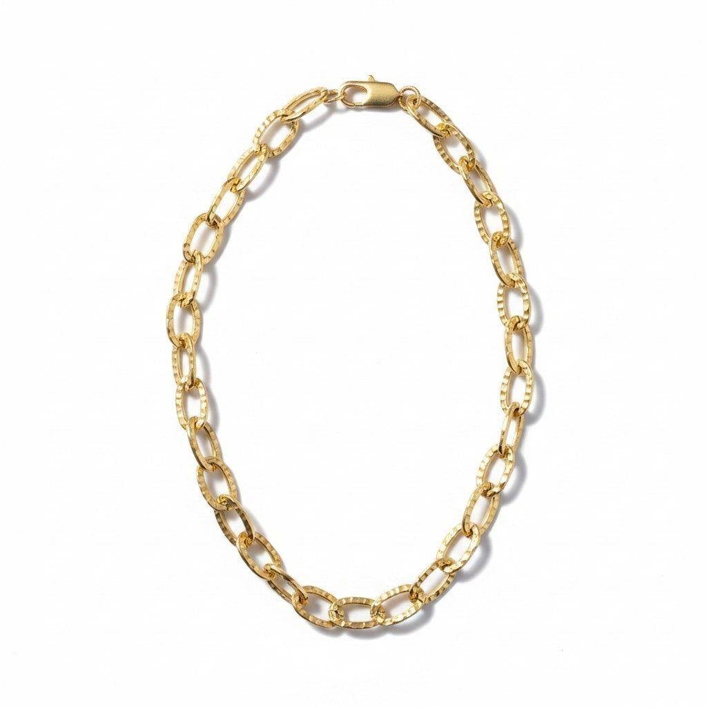 Collar Eslabones Ovalados Martillados - Baño de Oro 18k-0