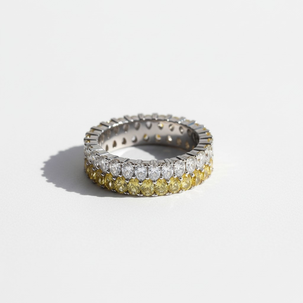 Anillo Double Eternity Bicolor - Baño de Rodio - Talla 12-0