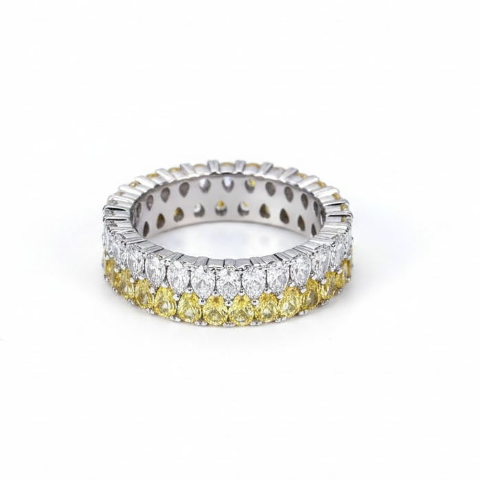 Anillo Double Eternity Bicolor - Baño de Rodio - Talla 12-2