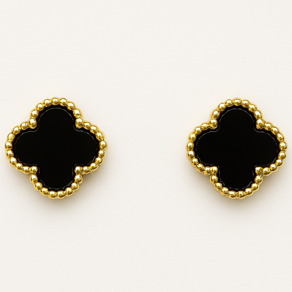 Aros Sweet Clovers Onix Trébol Dorado-0
