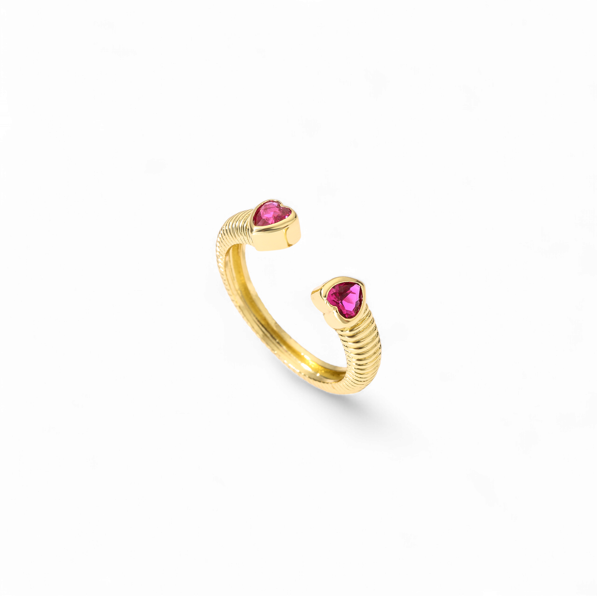Anillo Corazones Bisel Fucsia-3