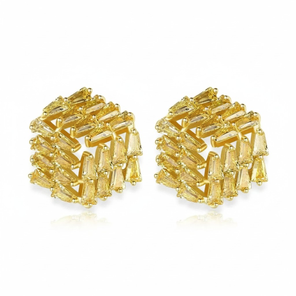 Aros Nido Baguette Dorado Baño de Oro 18k-0
