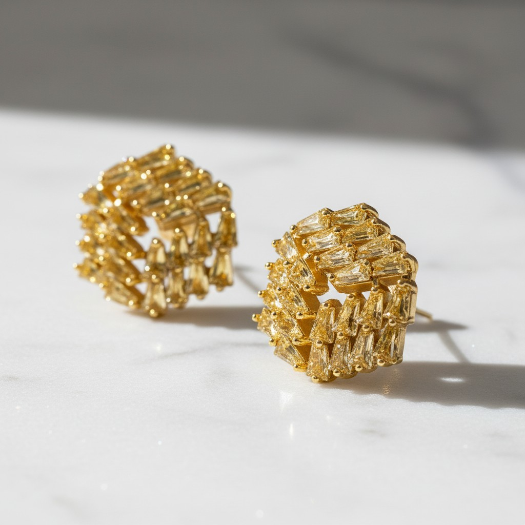 Aros Nido Baguette Dorado Baño de Oro 18k-1