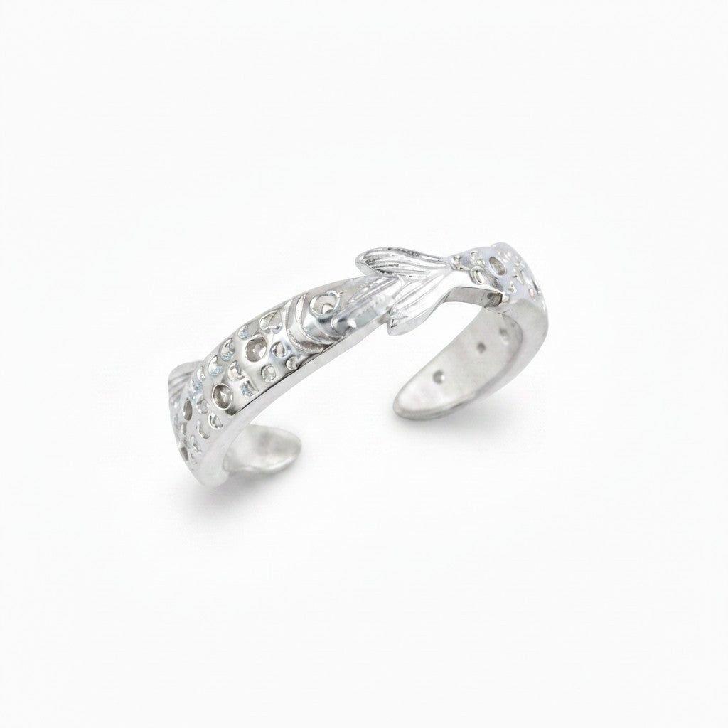 Anillo Ajustable Banda Pez Satinada - Baño de Plata-1