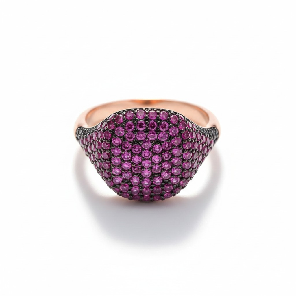 Anillo Sello Fuchsia Pavé - Baño de Oro Rosado 18k-0
