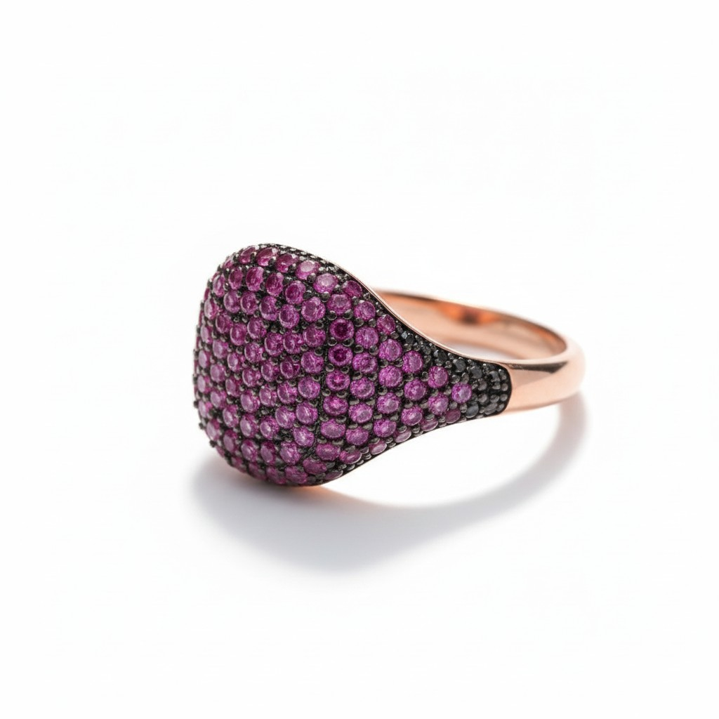 Anillo Sello Fuchsia Pavé - Baño de Oro Rosado 18k-1