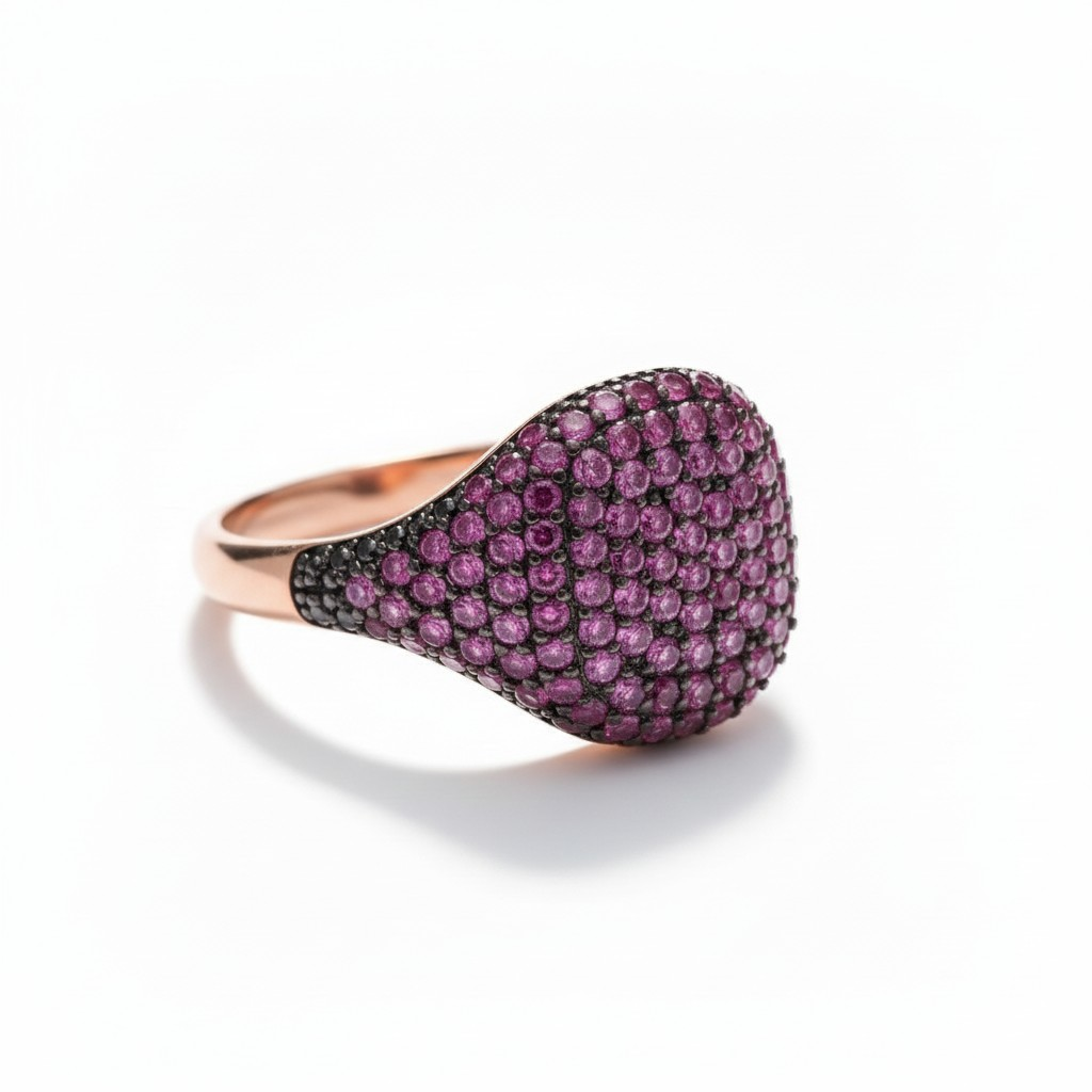 Anillo Sello Fuchsia Pavé - Baño de Oro Rosado 18k-2