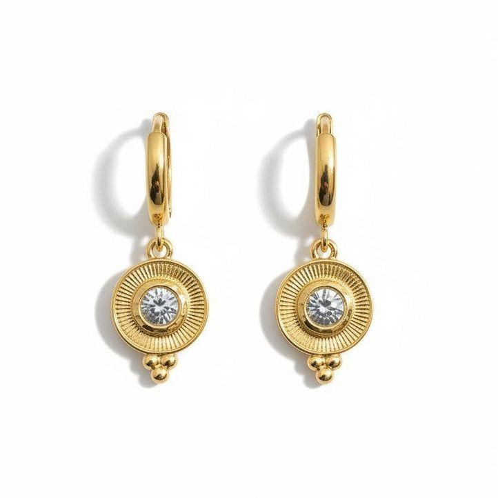 Argollas con Colgante Medallón Circón - Baño de Oro 18k-0
