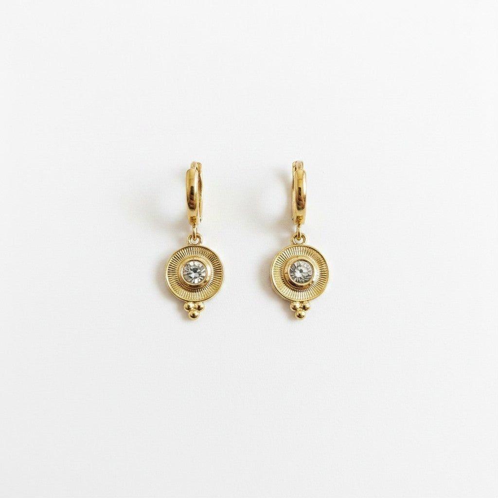 Argollas con Colgante Medallón Circón - Baño de Oro 18k-1