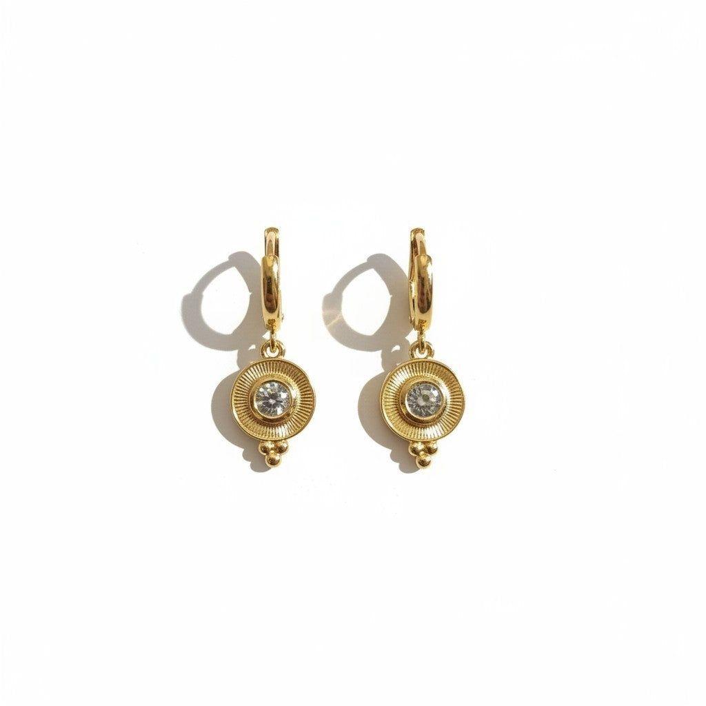 Argollas con Colgante Medallón Circón - Baño de Oro 18k-2