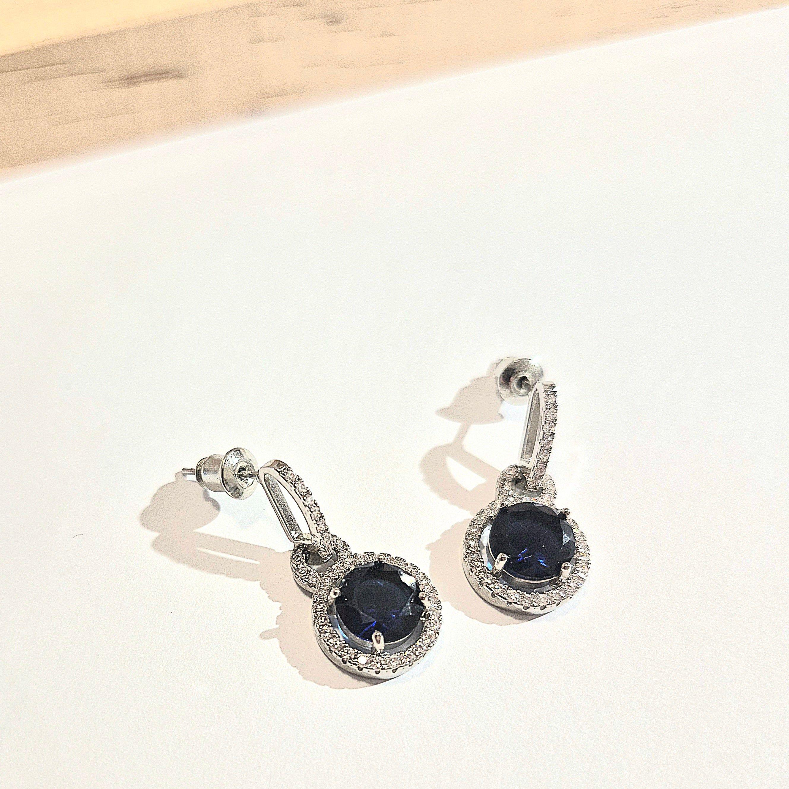 Aros con Circonita Azul y Baño de Rodio-2