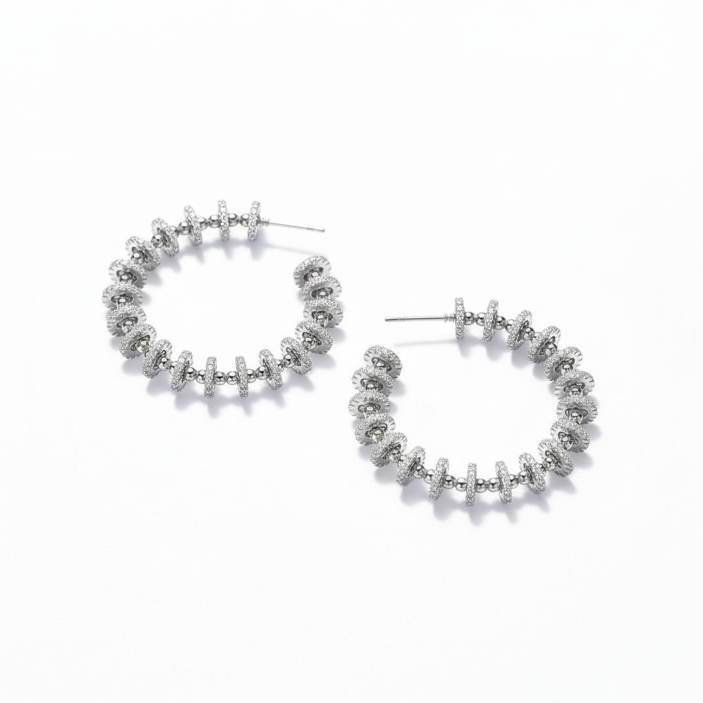 Argollas Orbit Pavé Baño de Rodio-0