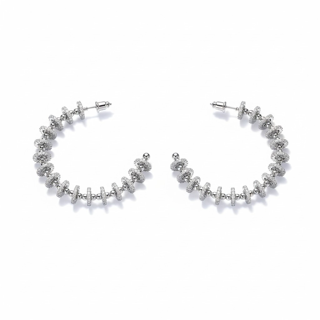 Argollas Orbit Pavé Baño de Rodio-2