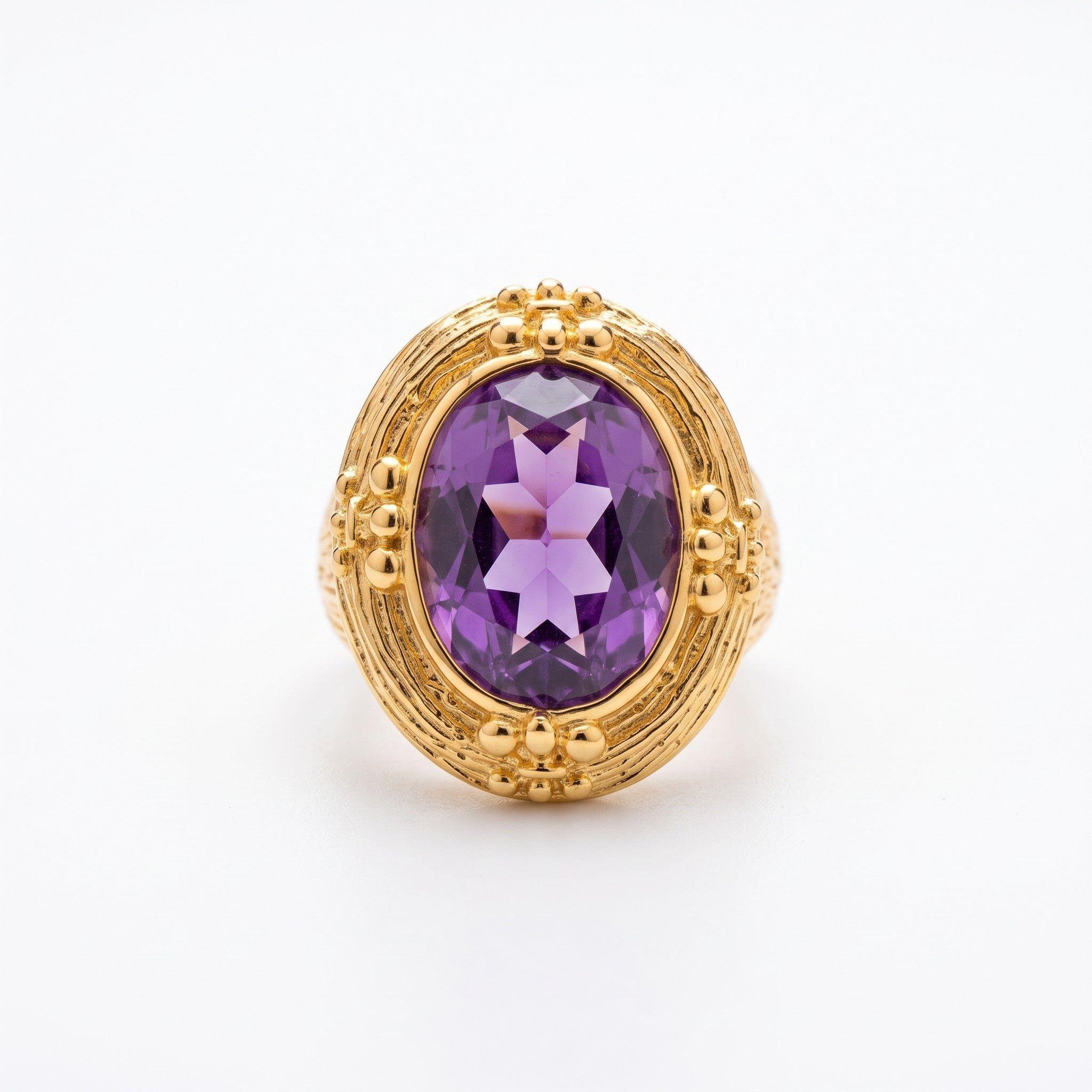 Anillo Amatista Engaste Texturado - Baño de Oro 18k-0