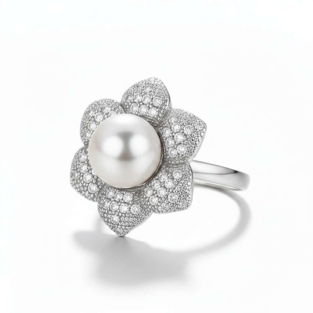 Anillo Magnolia Real Perla - Baño de Rodio-0