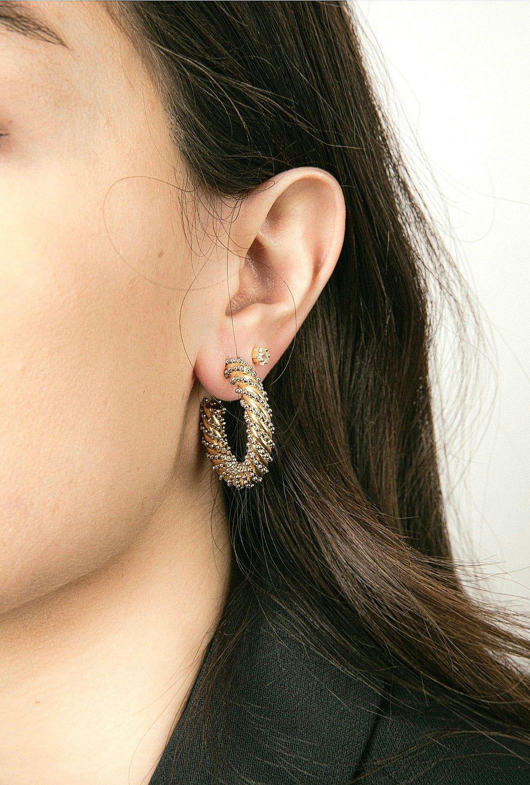 Aros Argolla Trenzada Bicolor 3 cm – Acero Inoxidable con Baño de Oro 18k-4