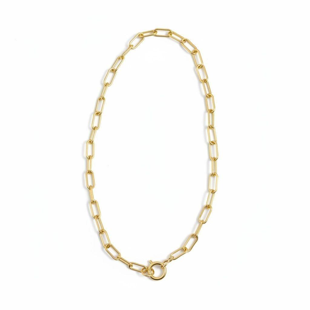 Cadena Eslabones Paperclip con Broche Anilla - Baño de Oro 18k-0