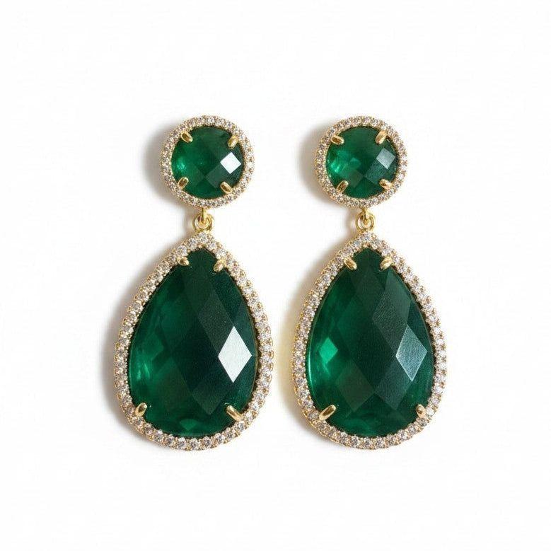 Aros Gota Verde - Baño de Oro 18k-0