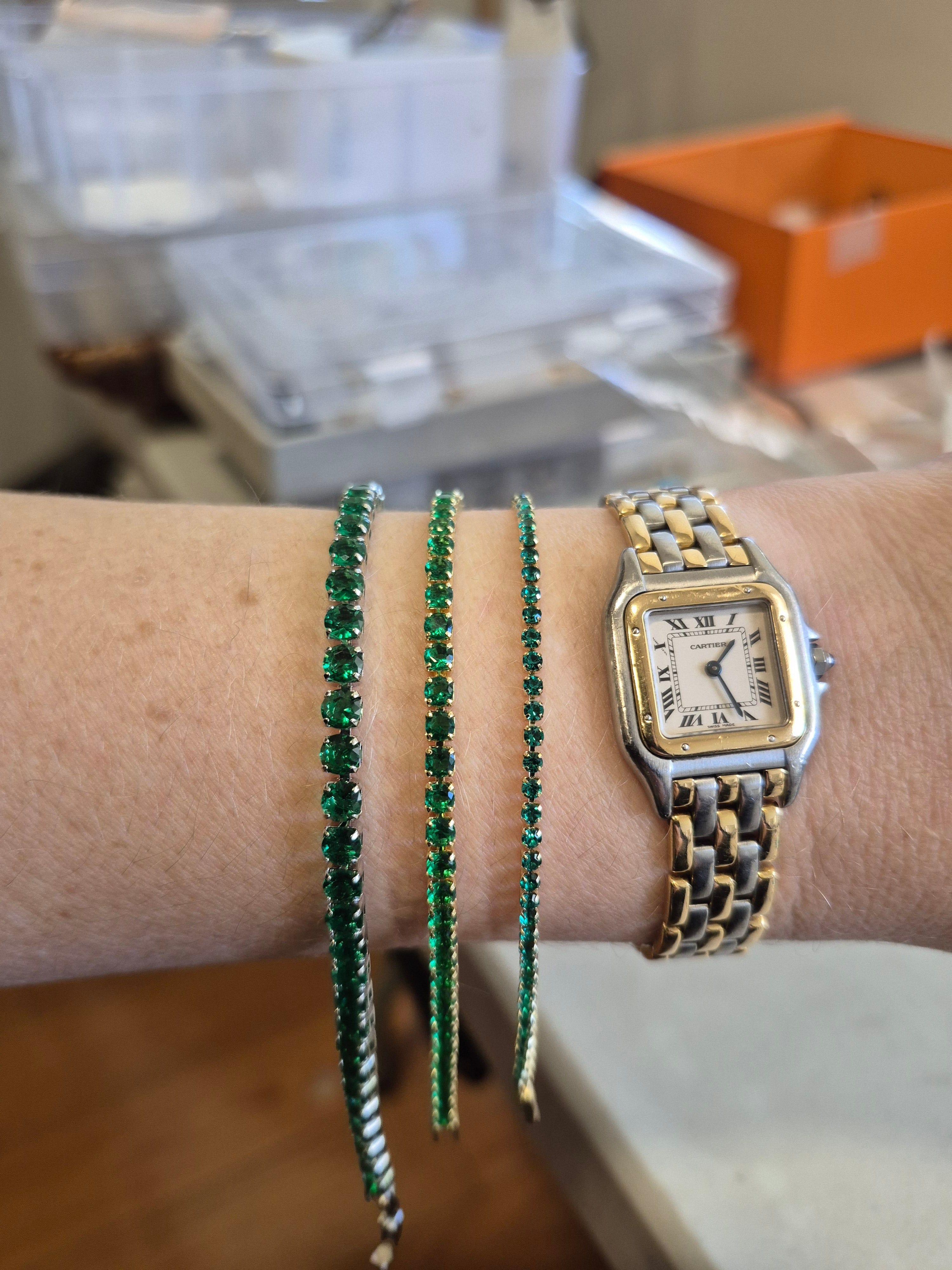 Pulsera Tennis 2mm Verde - Baño Oro 18k-2