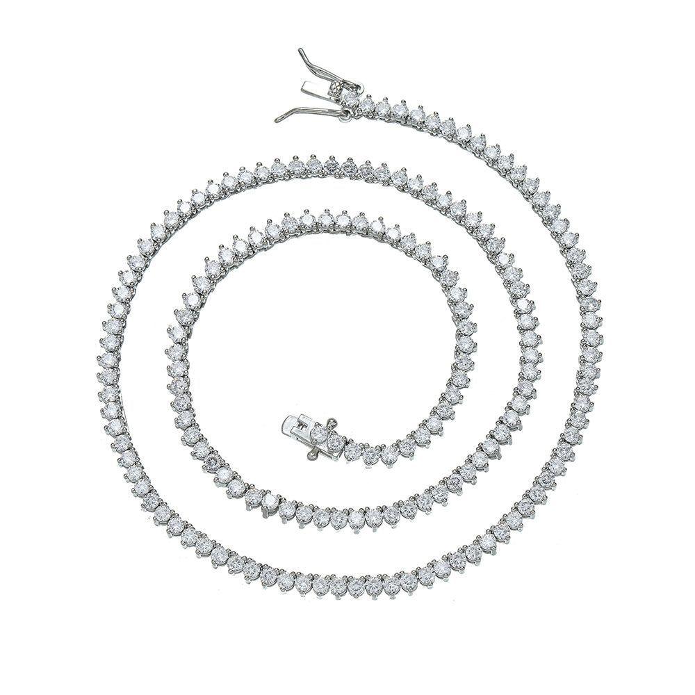 Collar Tennis 3 Puntas de Circones 2mm con Baño de Rodio-5