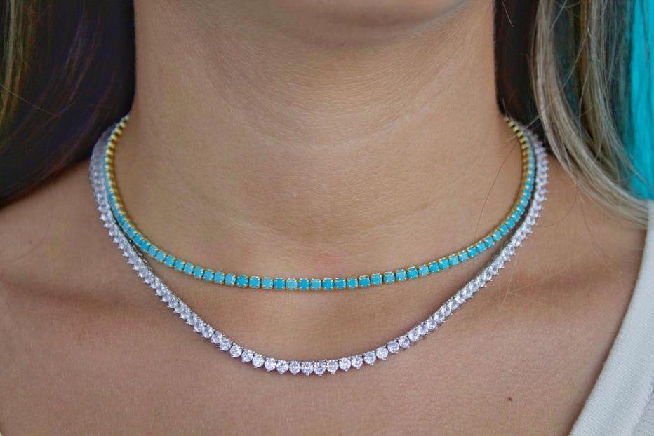 Collar Tennis 3 Puntas de Circones 2mm con Baño de Rodio-6