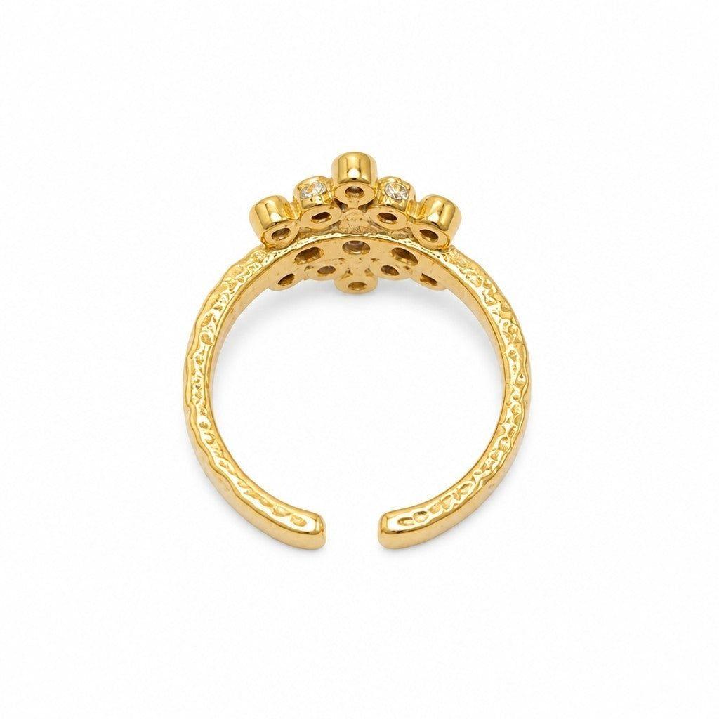 Anillo Ajustable Flor de Circones Baño de Oro-1