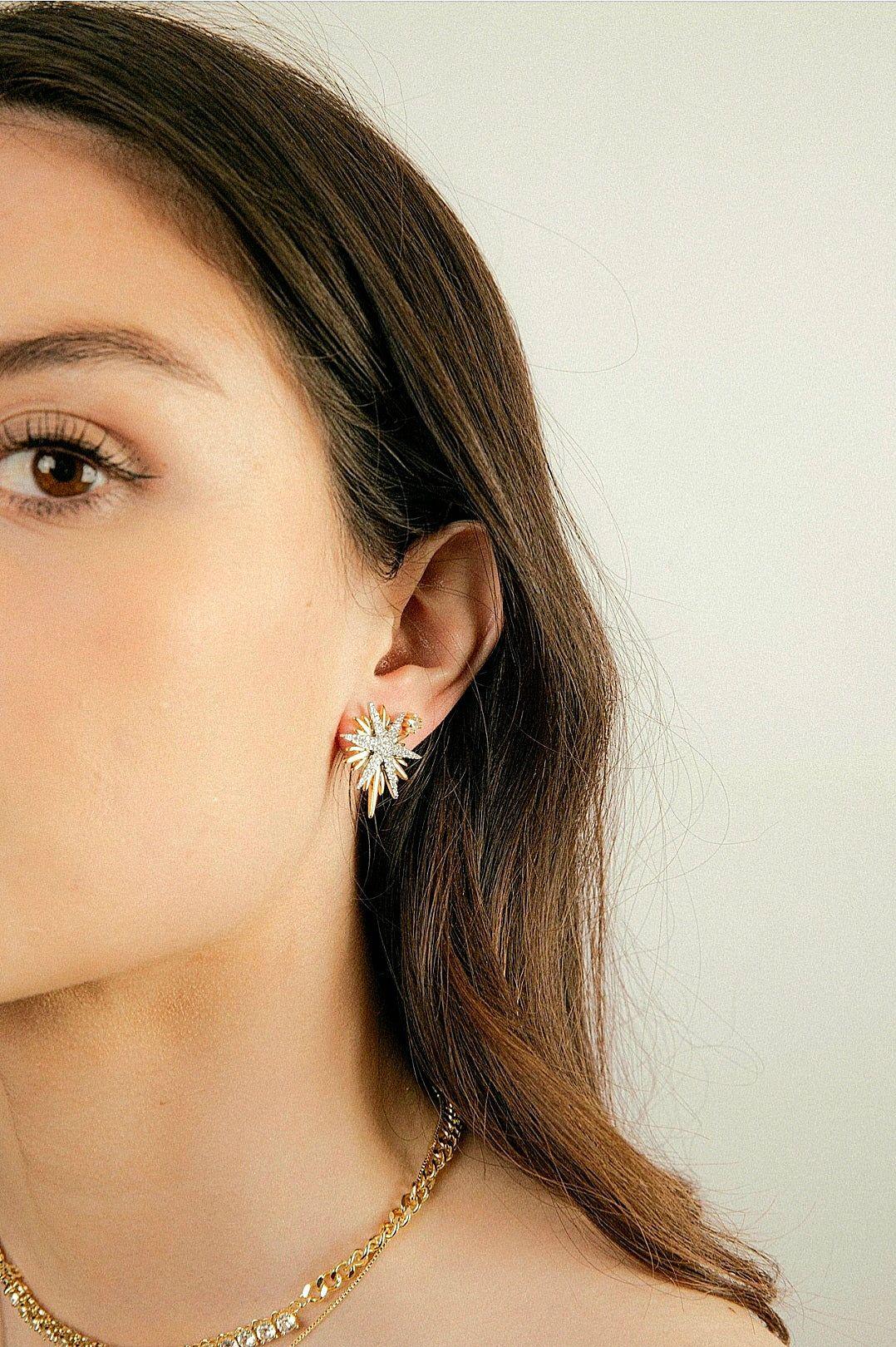 Aros Estrella Bicolor en Oro y Rodio – Zirconias Cúbicas Brillantes-2