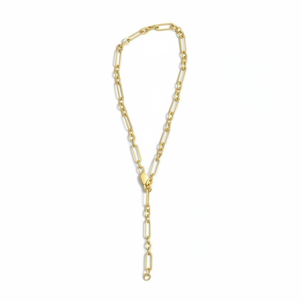 Collar Eslabones Alternados con Broche Corazón - Baño de Oro 18k-0