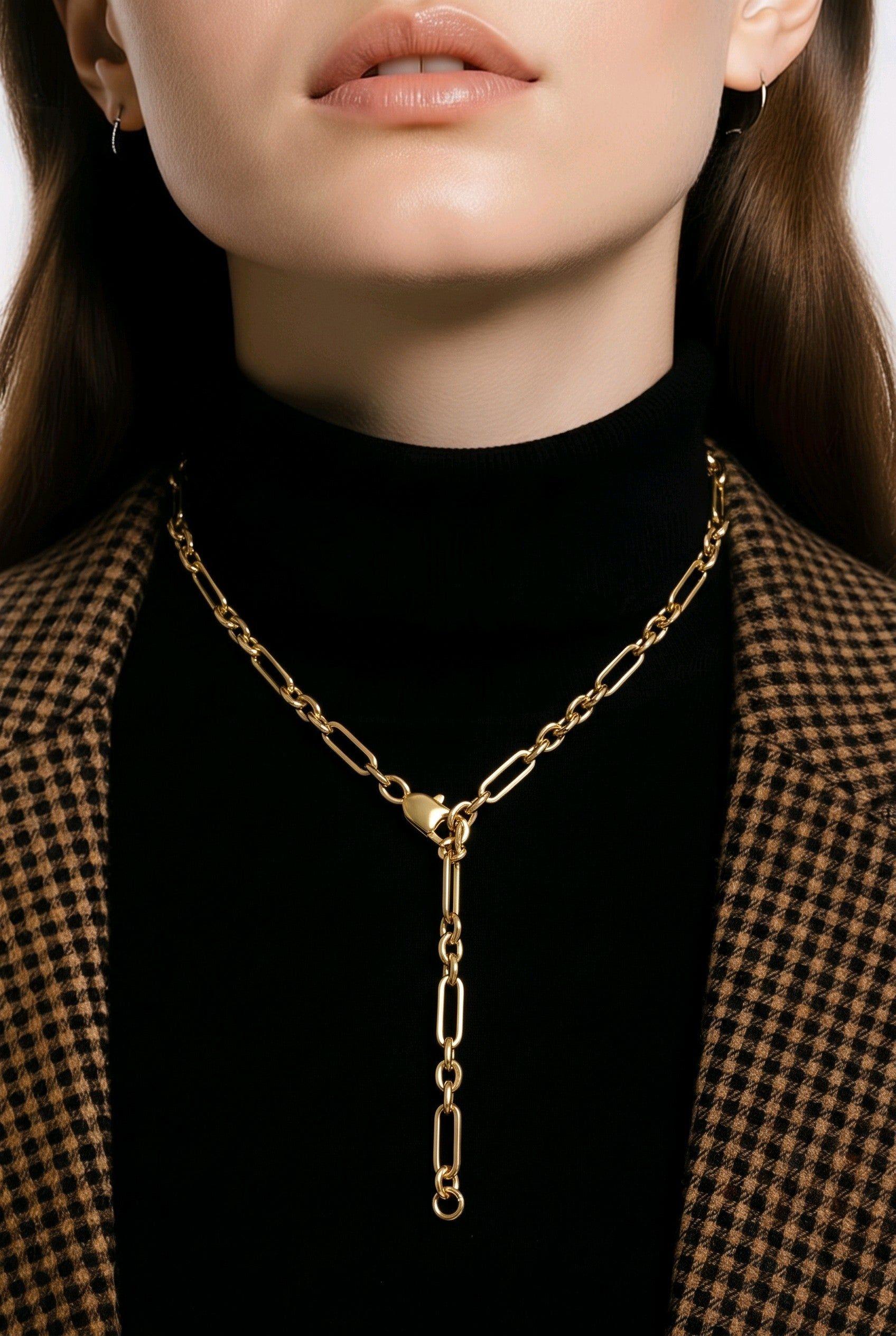 Collar Eslabones Alternados con Broche Corazón - Baño de Oro 18k-1