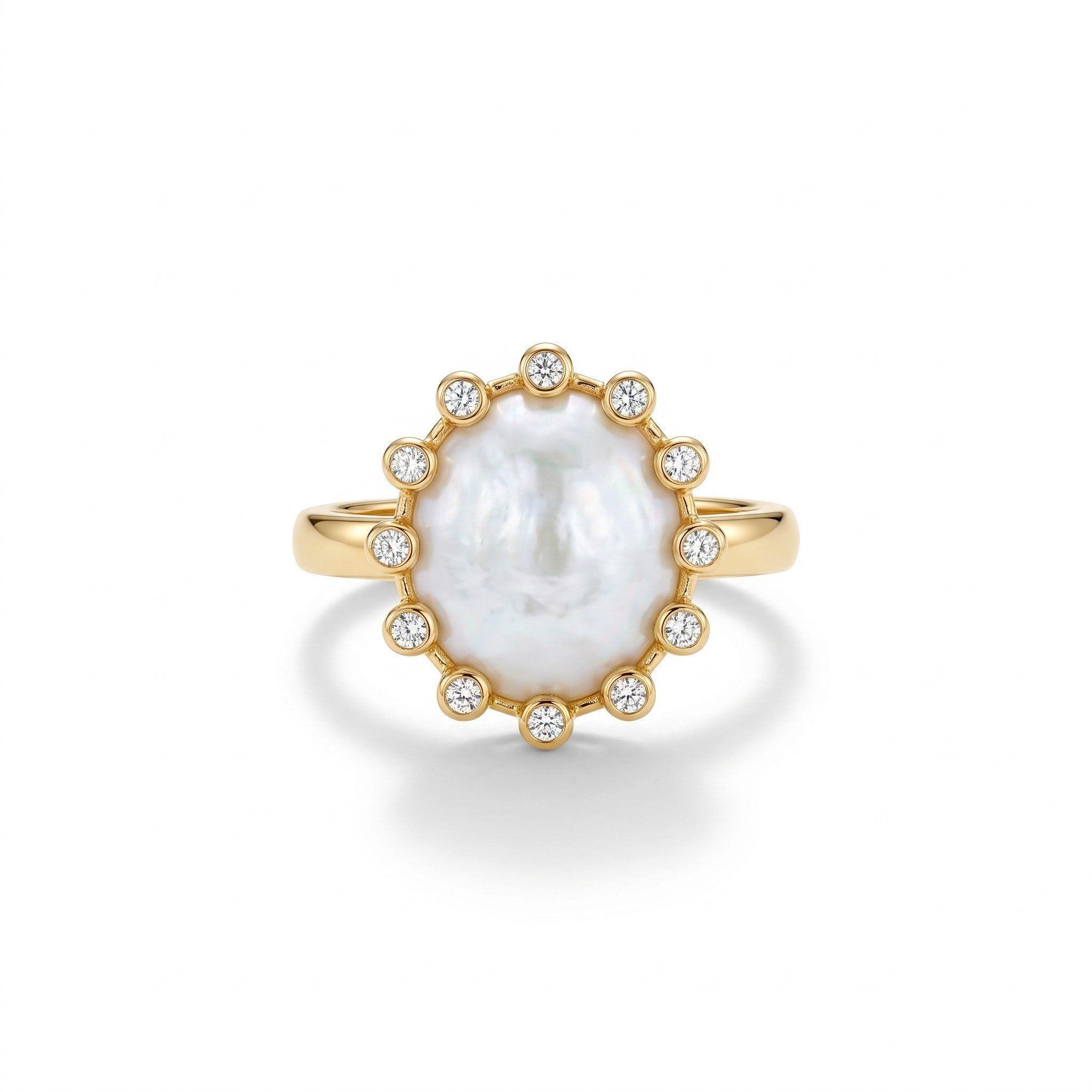Anillo Perla Barroca on Halo - Baño de Oro 18k-0