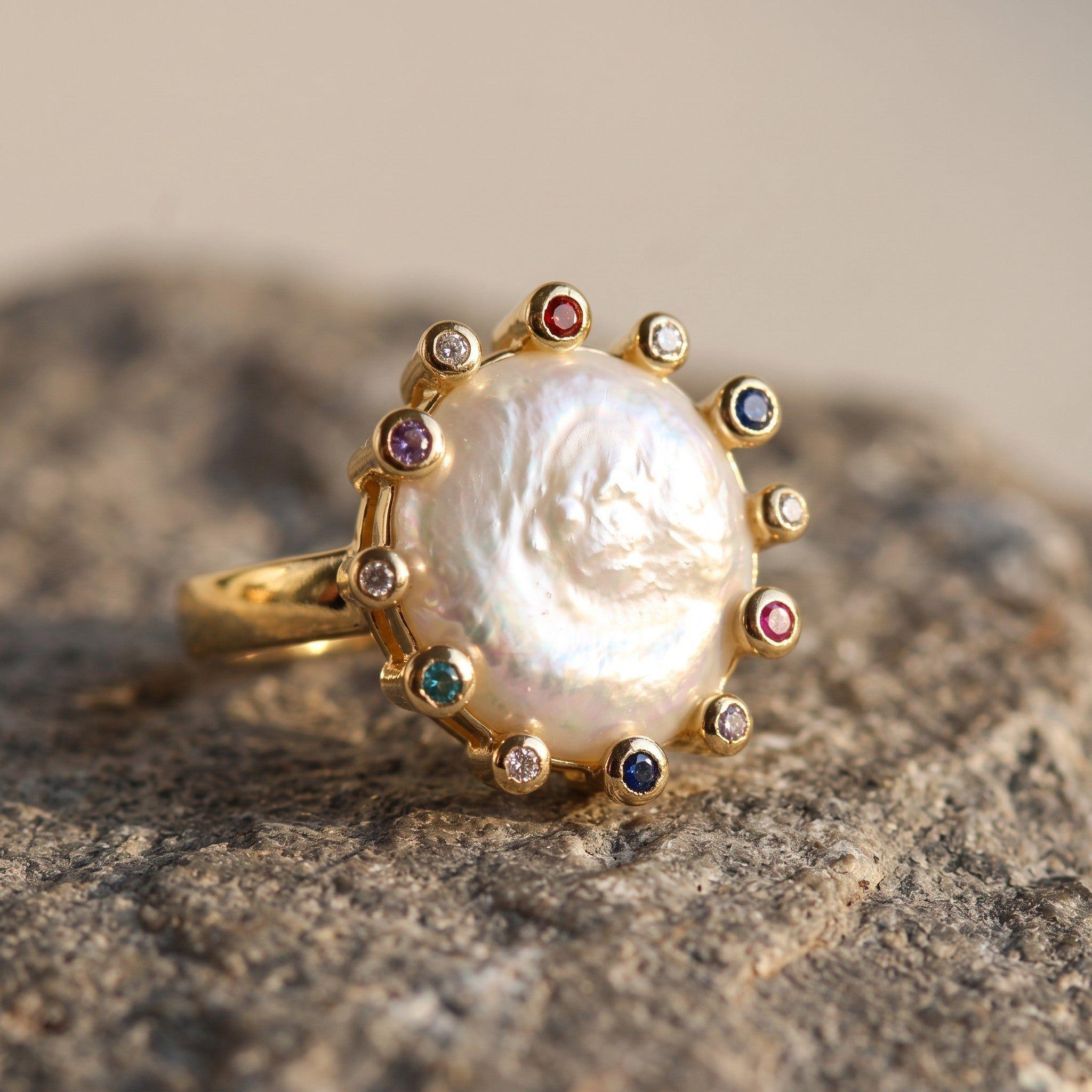 Anillo Perla Barroca on Halo - Baño de Oro 18k-1