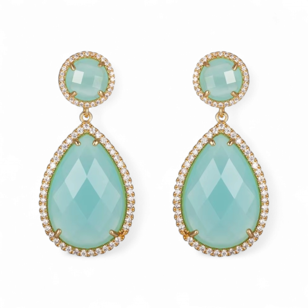 Aros Colgantes Gota Celeste Halo Turquesa - Baño de Oro-0