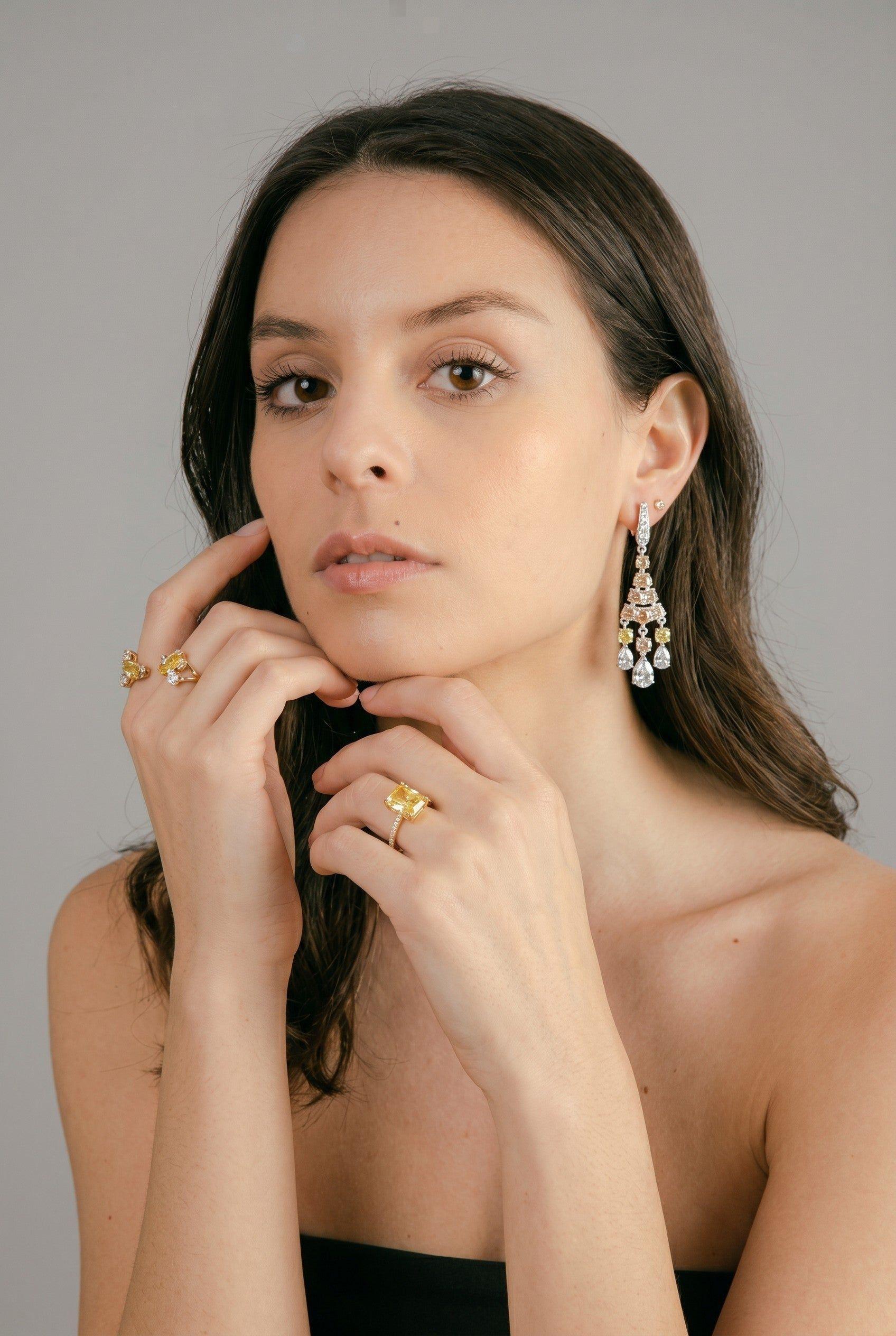 Anillo Ajustable Circonitas Amarillas - Oro 18k-2