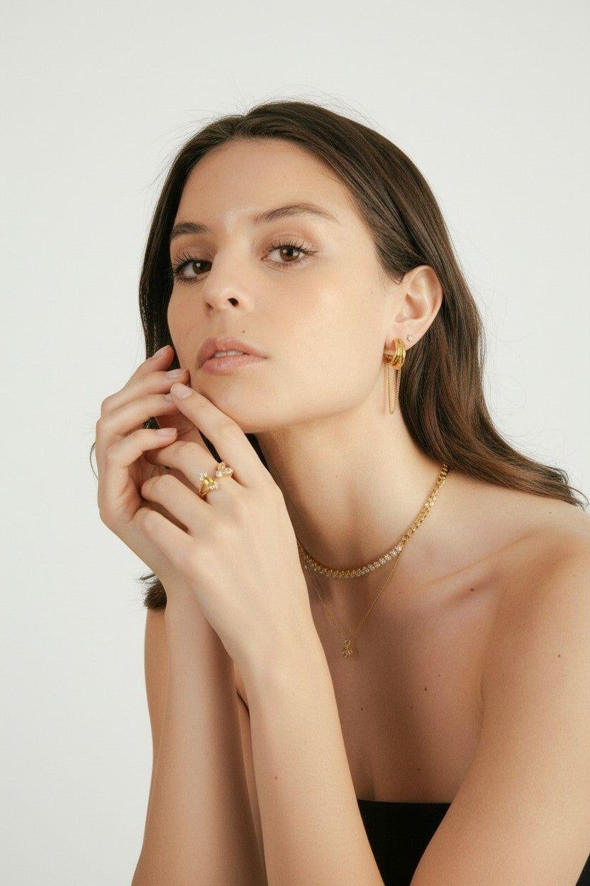 Anillo Ajustable Circonitas Amarillas - Oro 18k-3