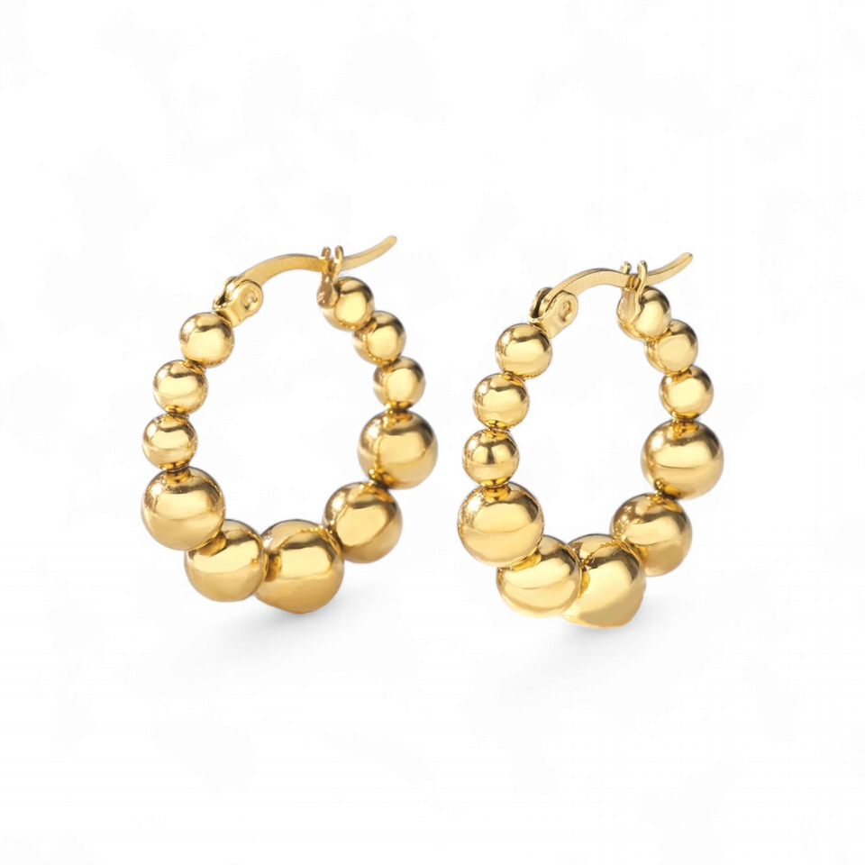 Argollas Big Bubble Acero Dorado - Baño Oro-2