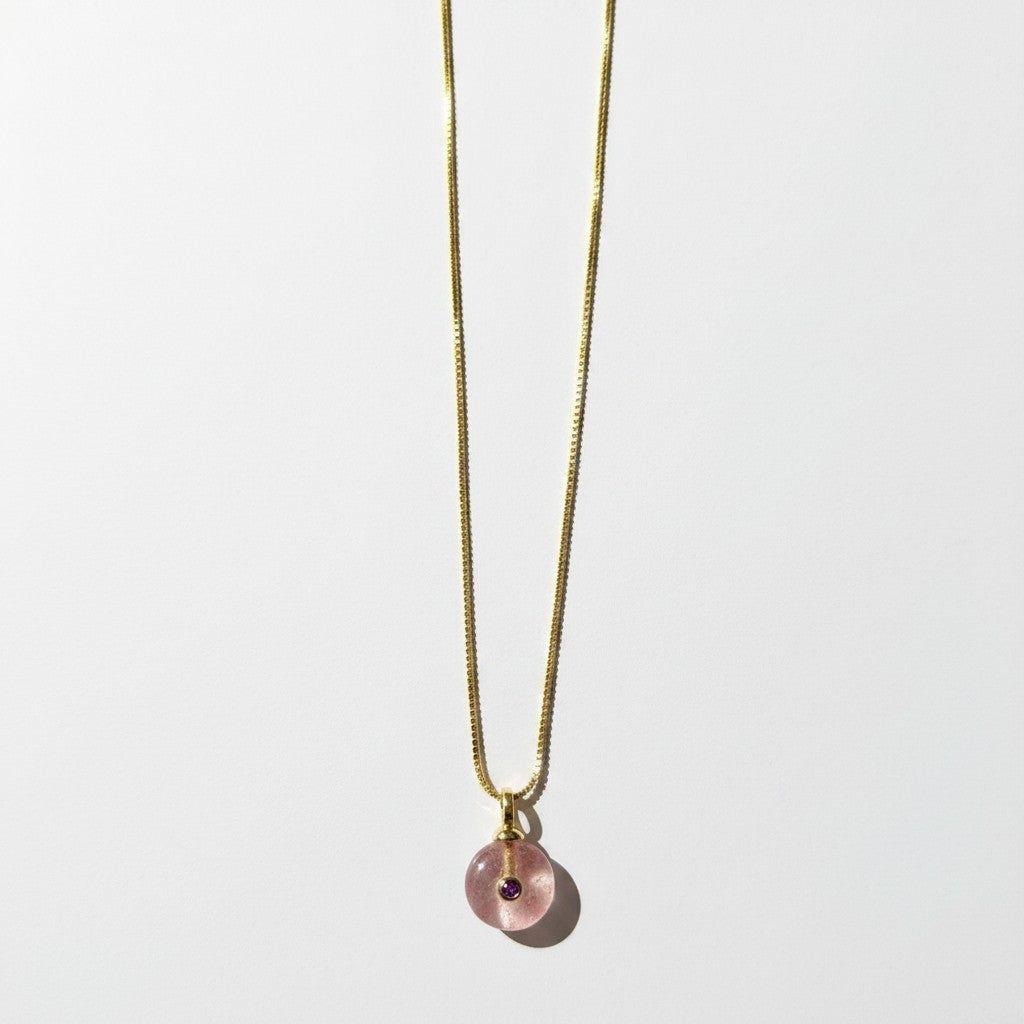 Collar Donut Cuarzo Rosa con Circón Morado - Baño de Oro-0
