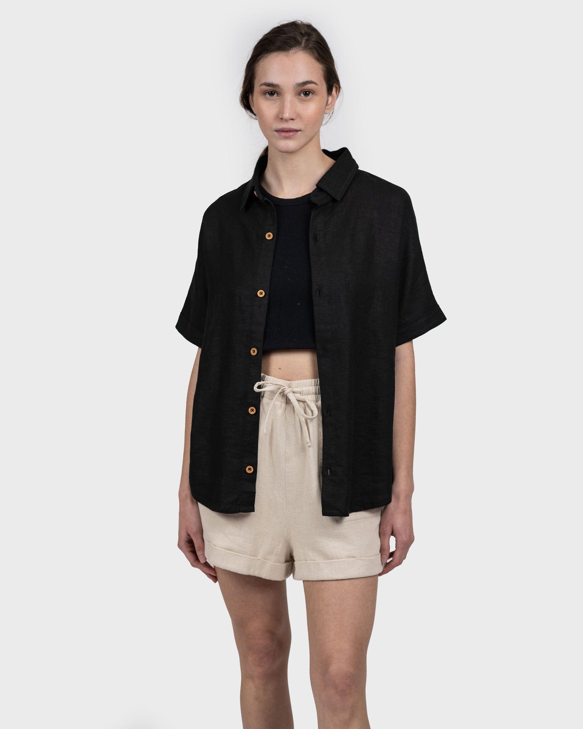Camisa Lino Ginka Mujer Black Gnomo-1