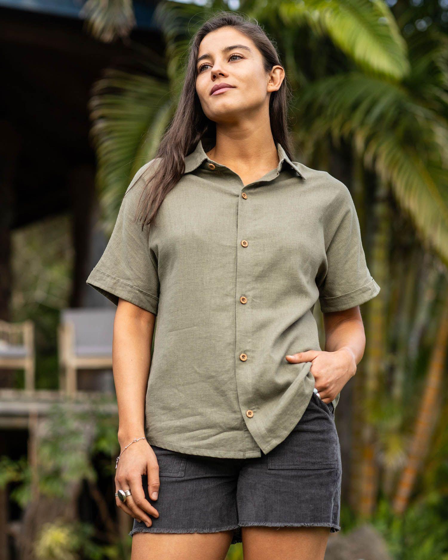 Camisa Lino Ginka Mujer LightGreen Gnomo-4